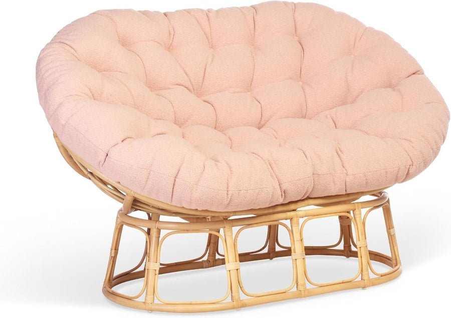 Blush Pink Double Papasan Rattan Lounge Chair Indoor 2 Seater Deep Cushion