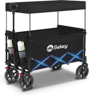 Black 250L Folding Camping Wagon 180kg Heavy Duty Canopy Terrain Beach Trolley