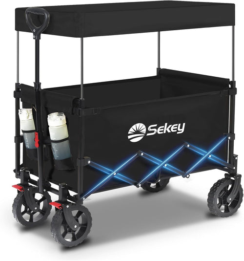 Black 250L Folding Camping Wagon 180kg Heavy Duty Canopy Terrain Beach Trolley