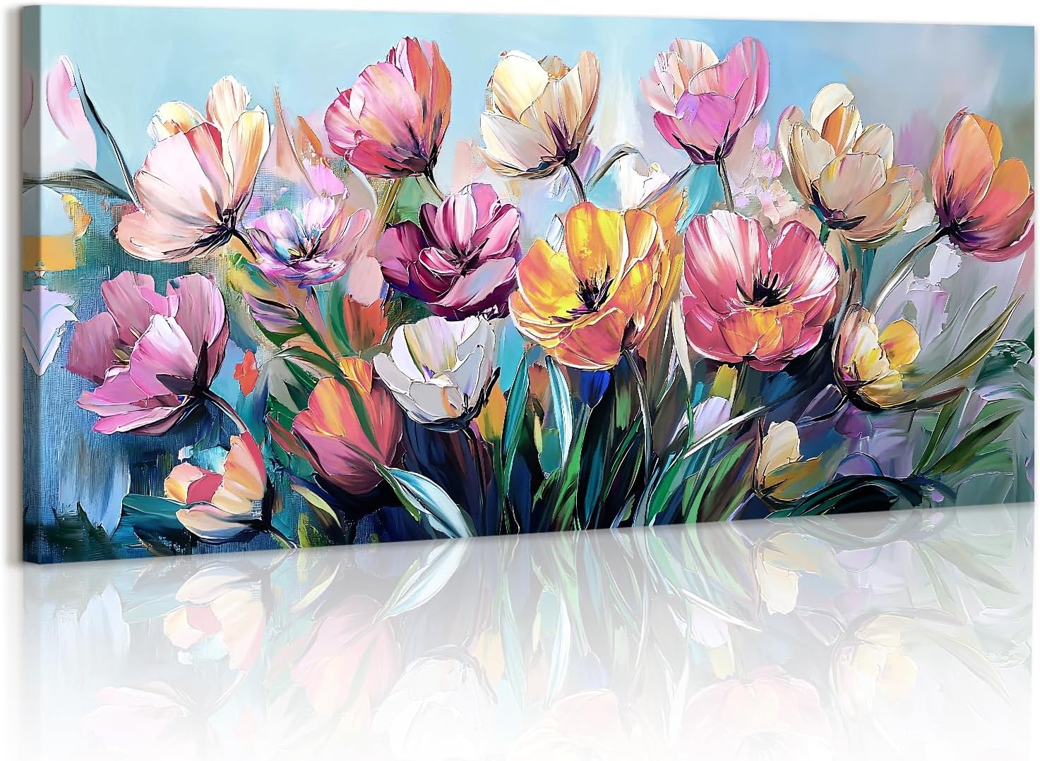 Large Floral Canvas Wall Art Colourful Lilies 120x50cm