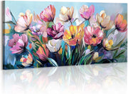 Large Floral Canvas Wall Art Colourful Lilies 120x50cm