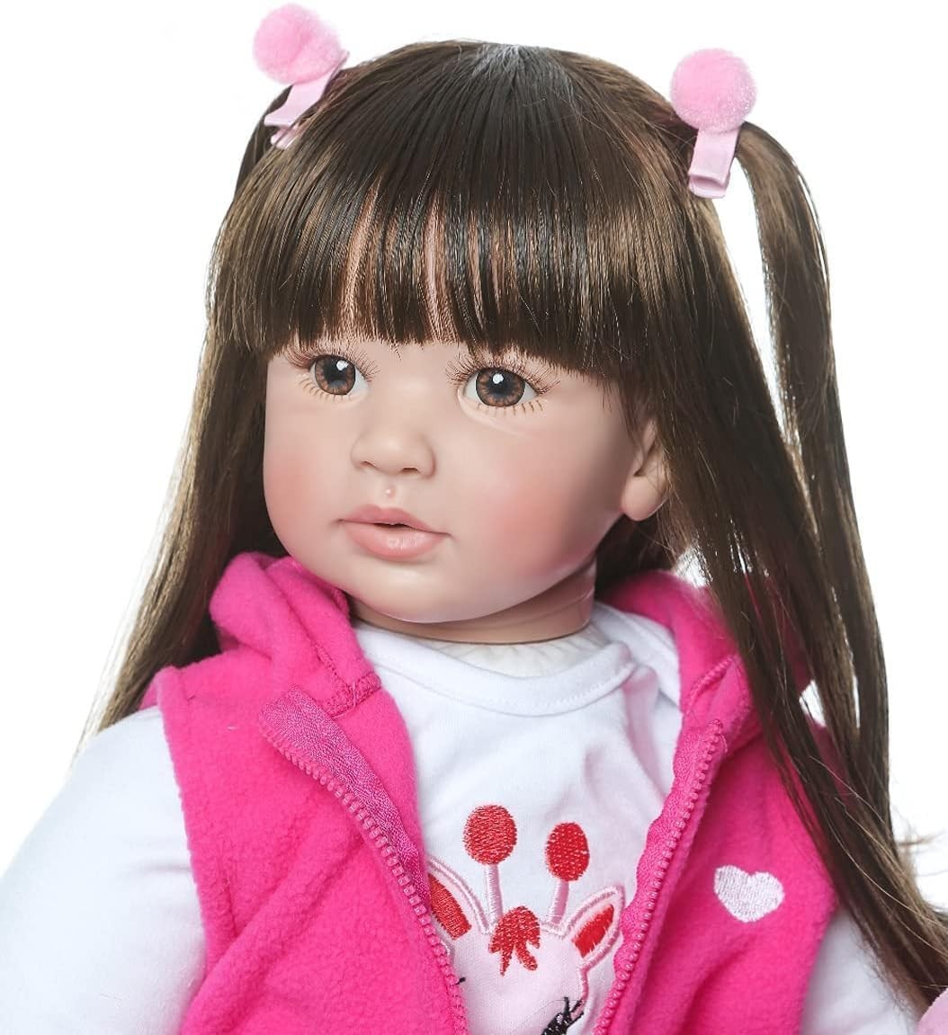 24in Lifelike Reborn Baby Girl Doll Soft Silicone Vinyl Black Hair