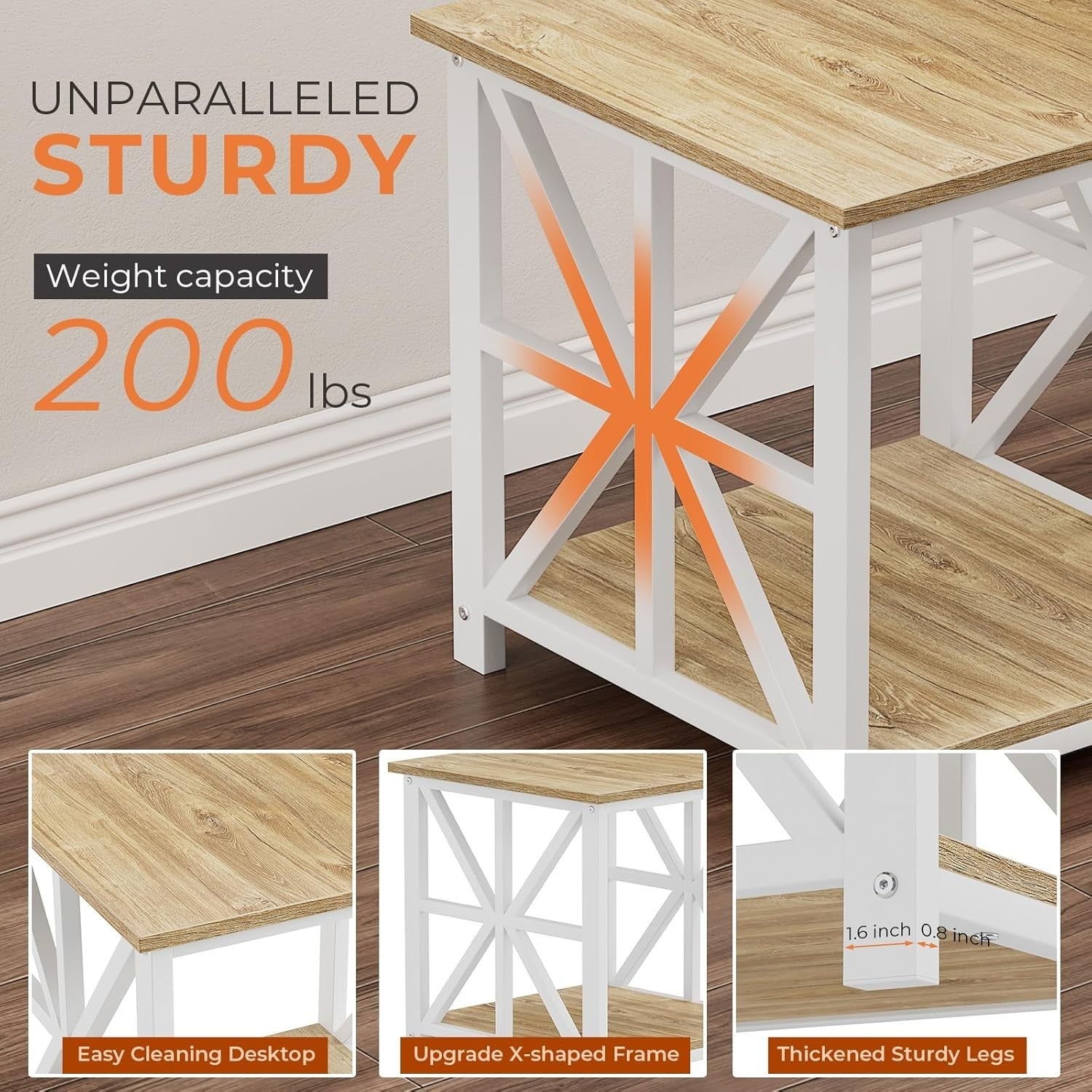 Oak 2-Tier Square Side Table 60x60x60 cm | Large End Table w/ Storage