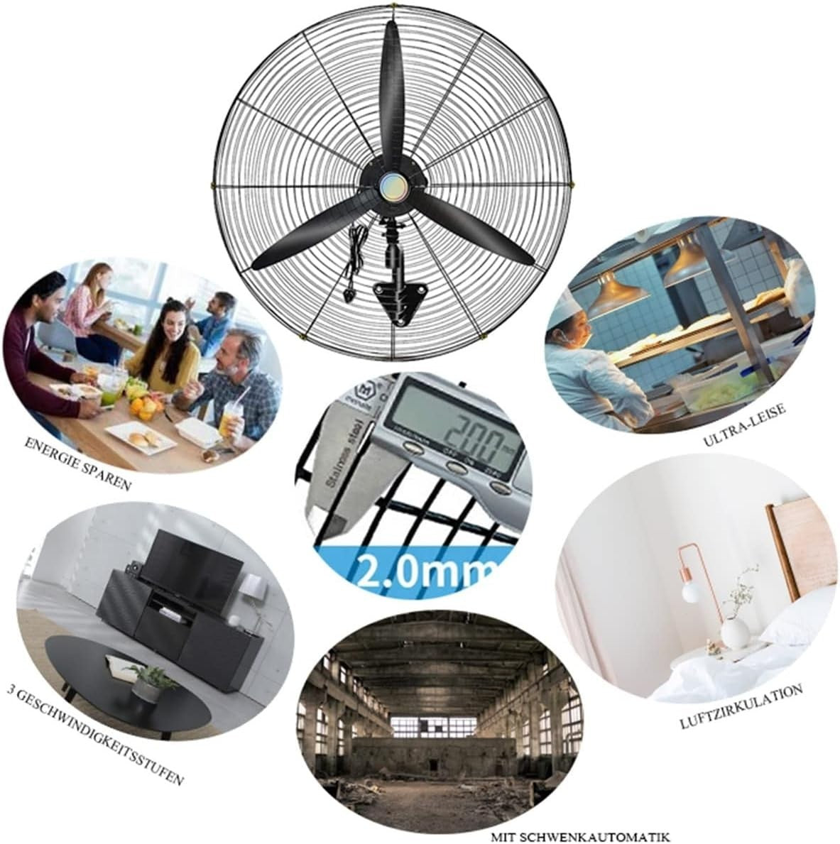 19.7" Industrial Wall Mounted Fan – 3-Speed Metal Blades Heavy Duty Cooling