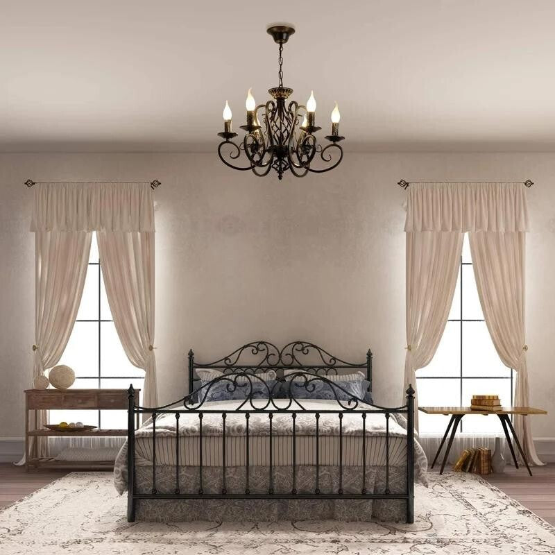 6-Light Black Candle Chandelier E14 Vintage Pendant Rustic Iron Ceiling Light