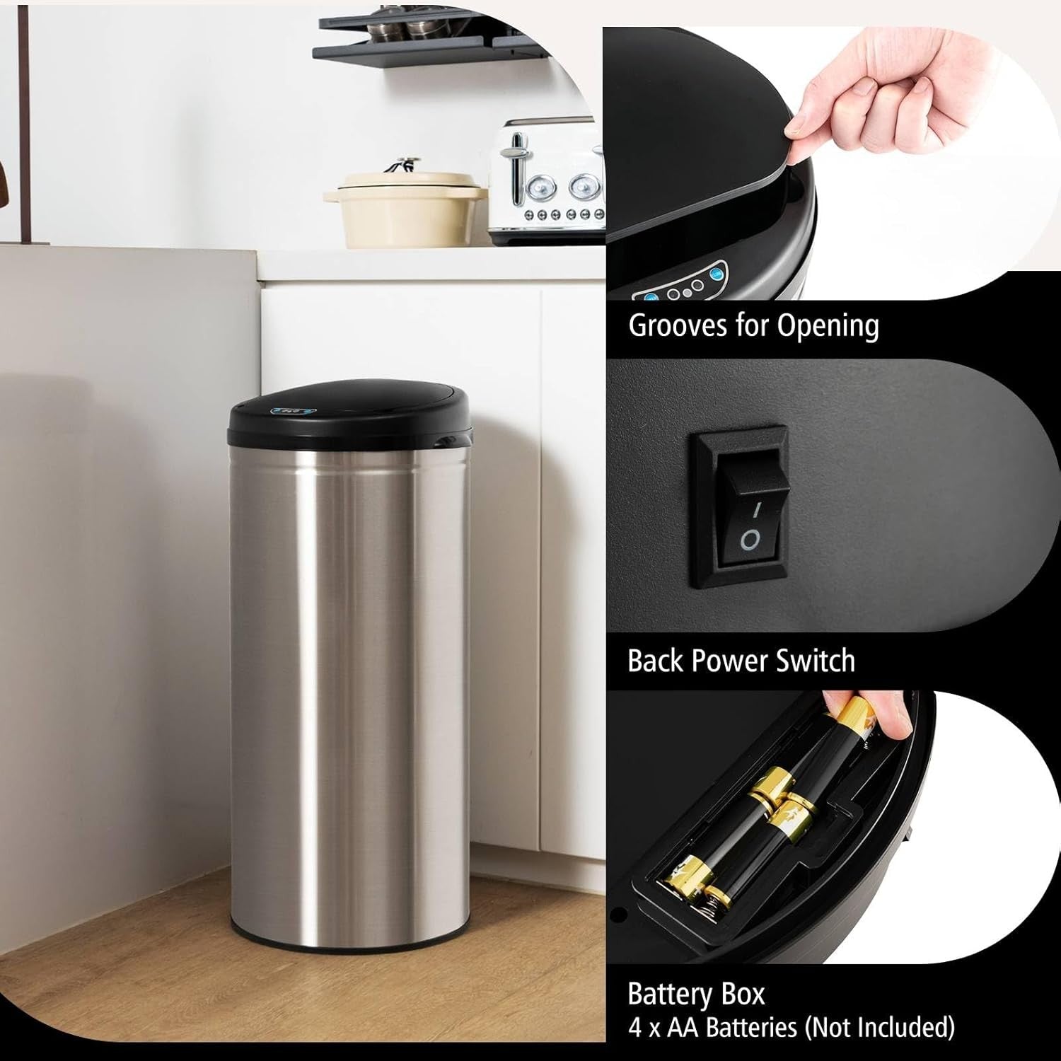 30L Touchless Sensor Kitchen Bin Stainless Steel Soft Close