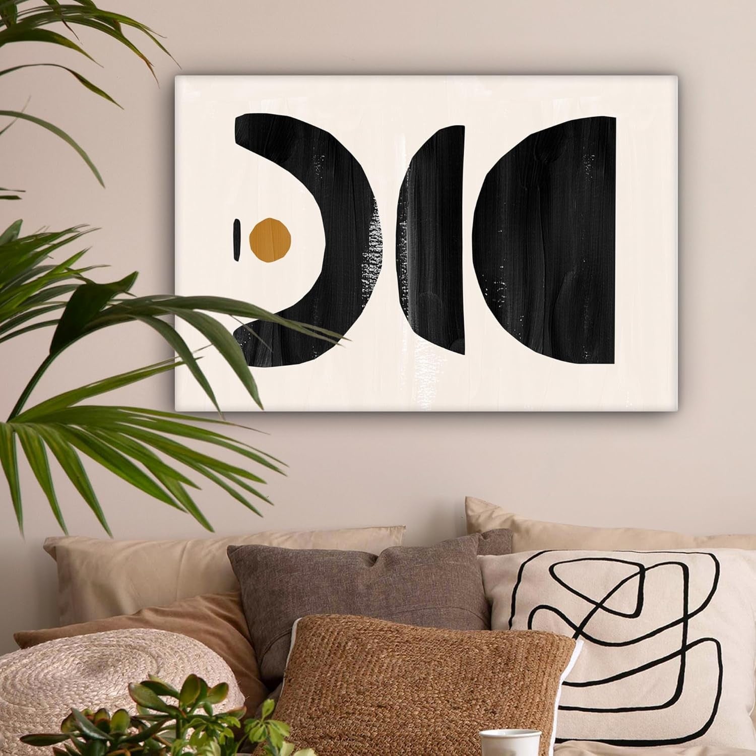 Abstract Black Beige Canvas Wall Art 60x40cm Modern Framed Print