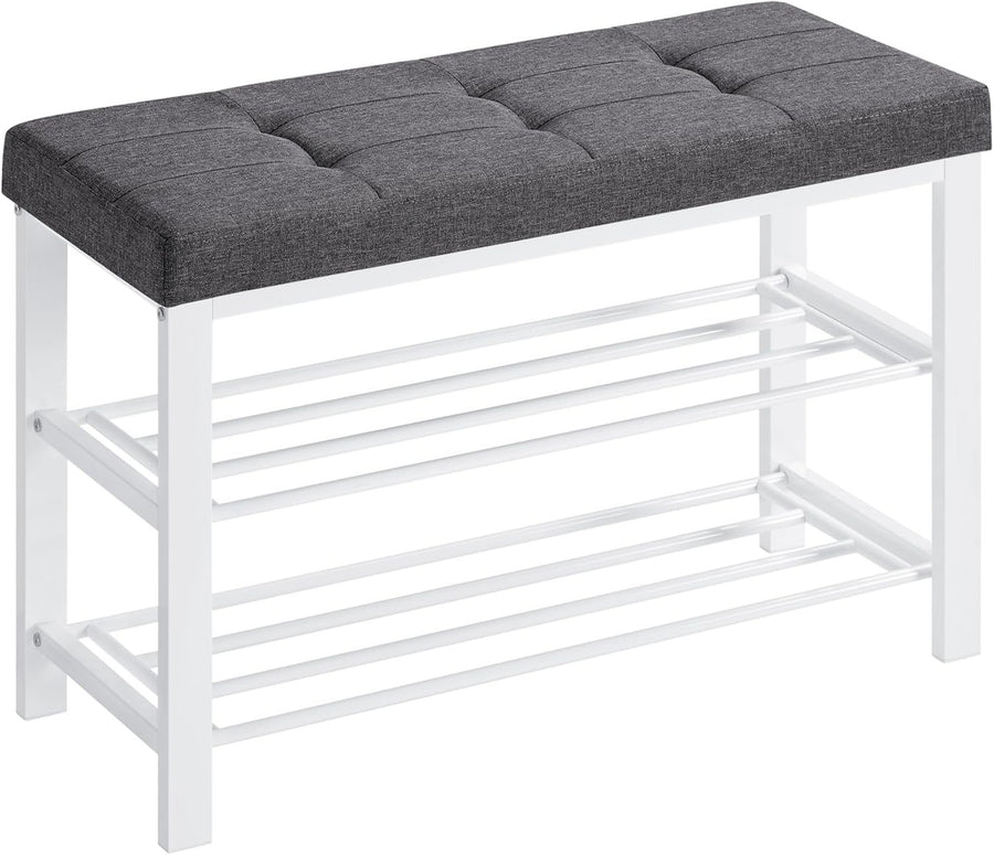 3-Tier Shoe Storage Bench with Cushion Metal Frame Entryway Rack 81cm White