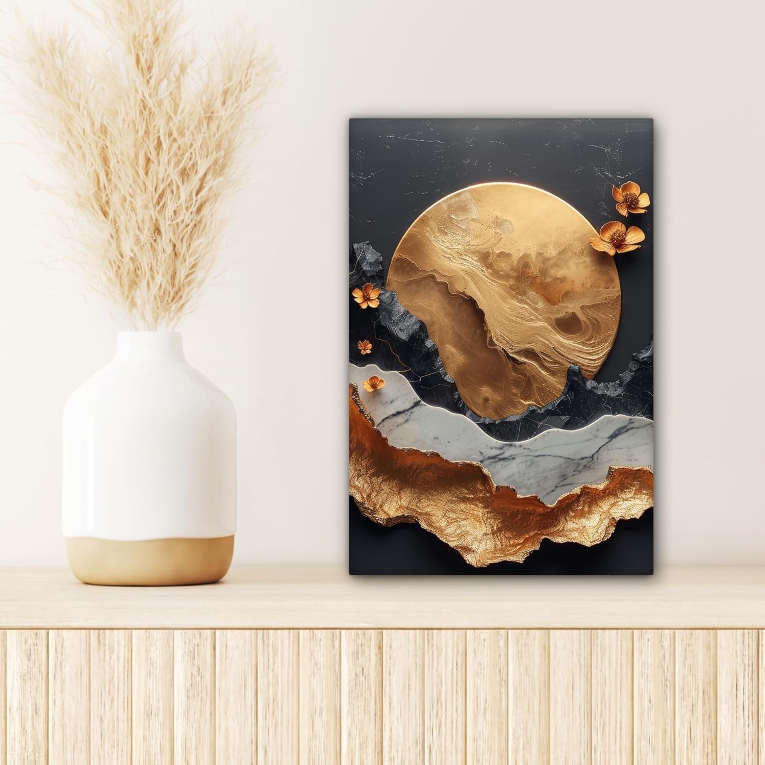 Abstract Gold Black Canvas Wall Art 20x30cm Framed Modern Print