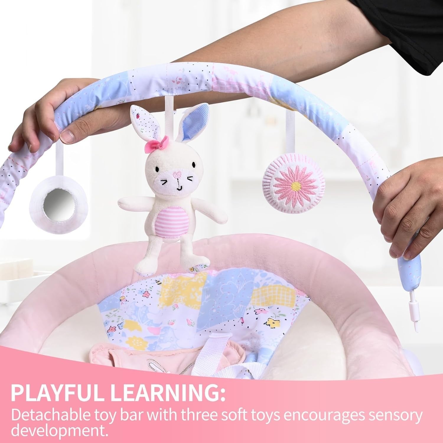 Baby Bouncer with Music Vibrations Toy Bar Soothing Seat Newborn Cradle Pink