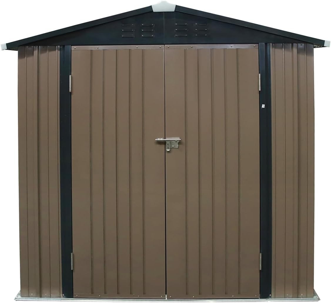 Metal Garden Shed Outdoor Storage Tool Sloped Roof 6x4FT Brown