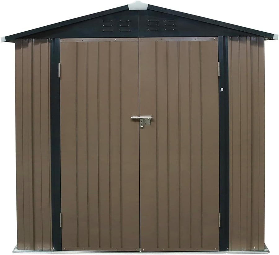 Metal Garden Shed Outdoor Storage Tool Sloped Roof 6x4FT Brown