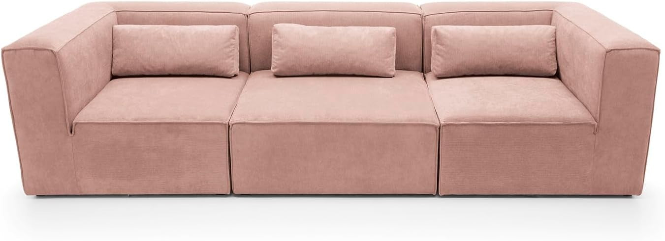 4 Seater Modular Sofa Pink Cord Chenille | Comfy, Space-Saving, Modern Style