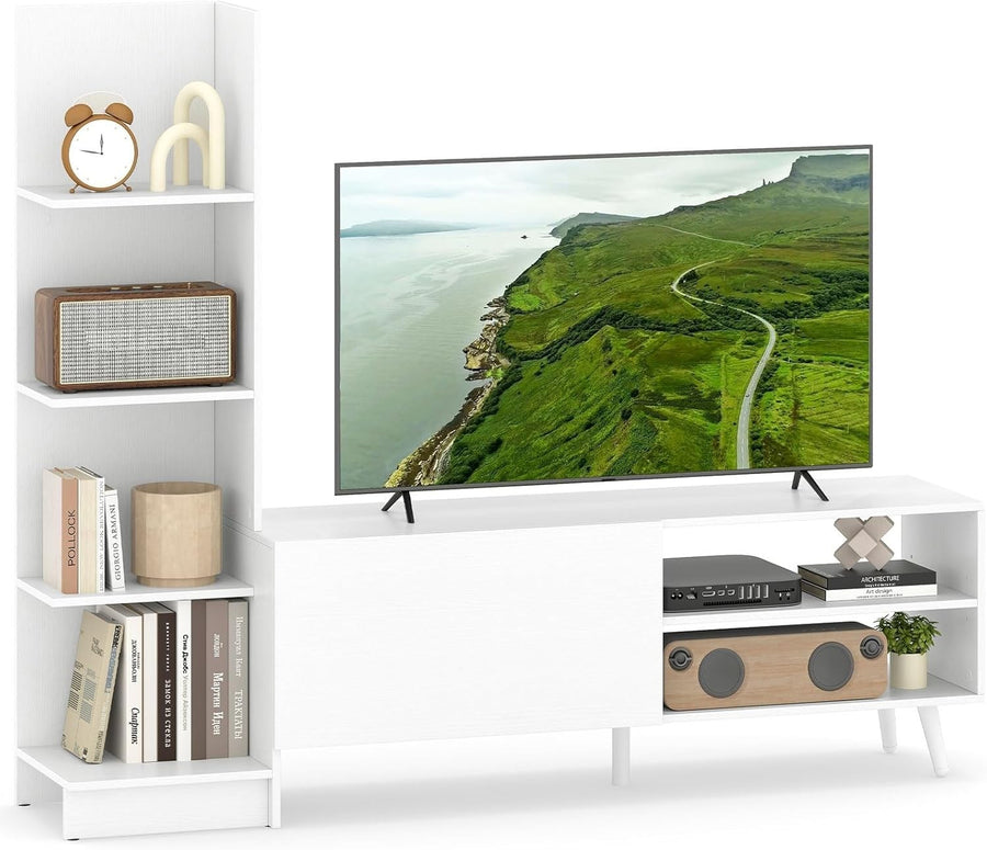 Modern White TV Stand for 50" TVs | Adjustable Shelf, Bookshelf & Storage
