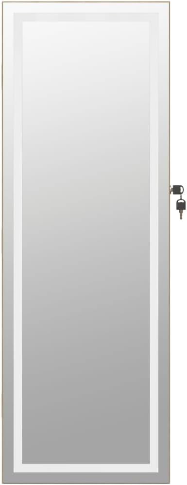 Slim LED Jewelry Mirror Cabinet Wall Mount Lockable Organizer Brown