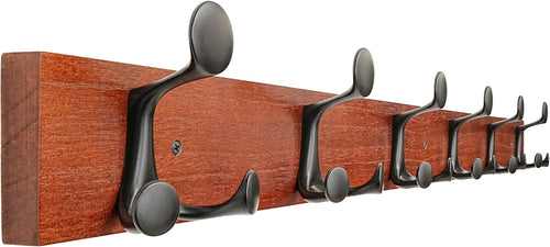 Cherry Wood Wall Coat Rack 6 Triple Hooks | 99cm Modern Hanging Rail