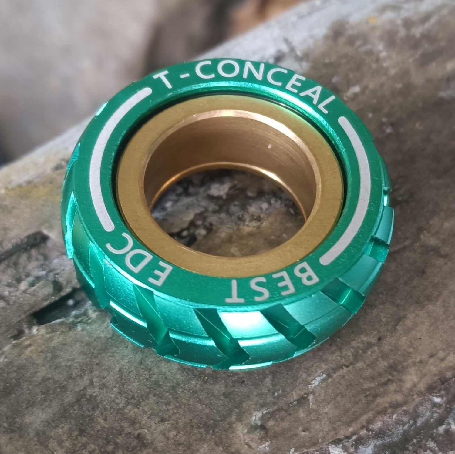 Green Magnetic Fidget Ring Haptic Coin Stainless Steel Stress