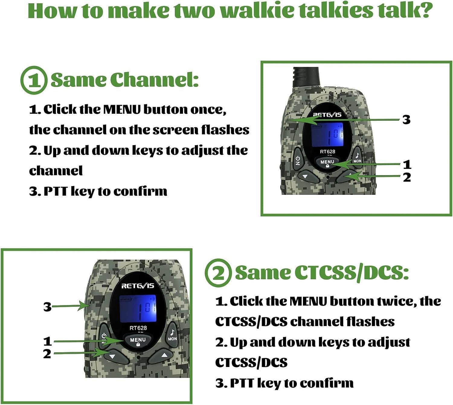 Kids Walkie Talkies Long Range 8CH VOX 2 Way Radio Pair Camouflage