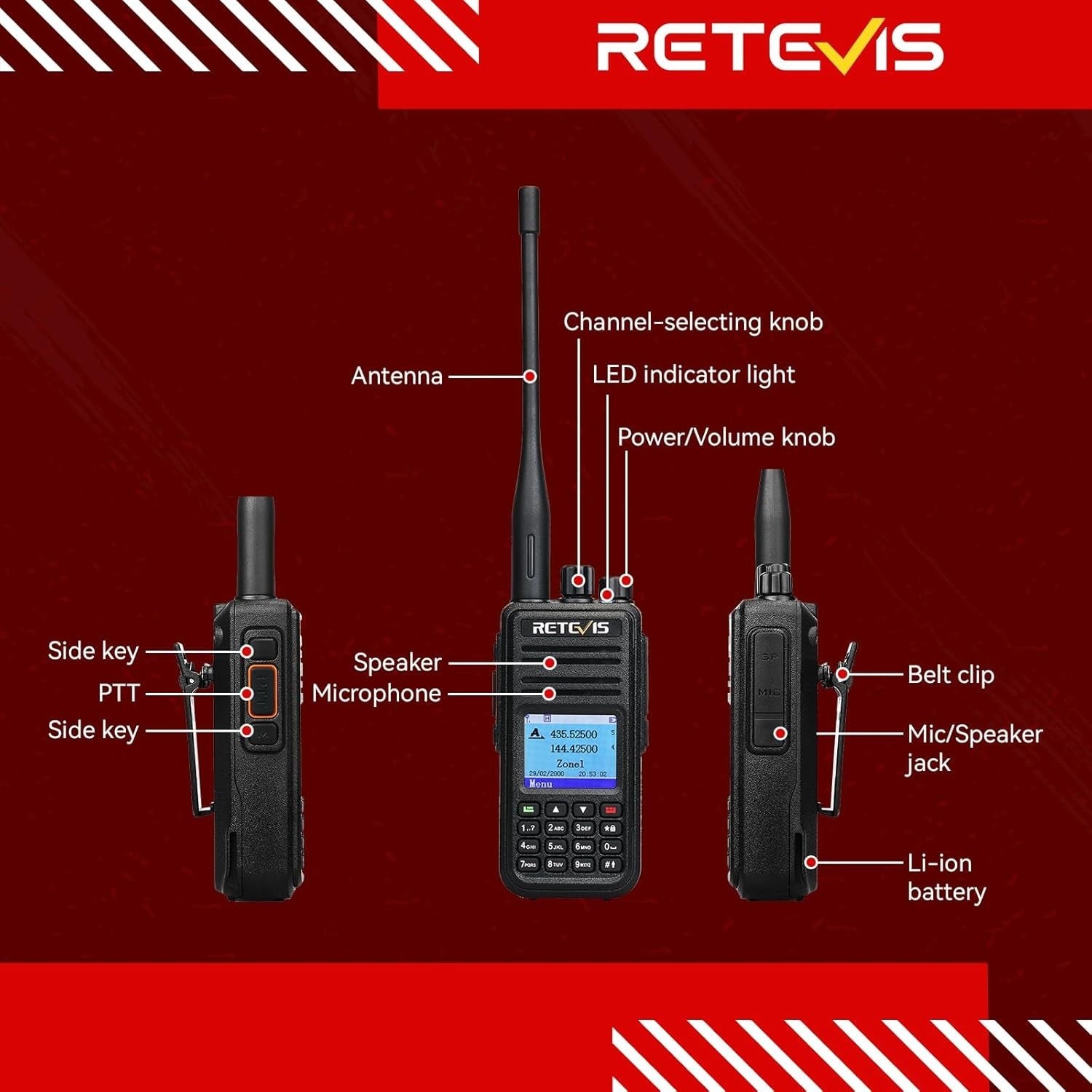 DMR Digital Walkie Talkie Dual Band 3000 Channel Recording Radio