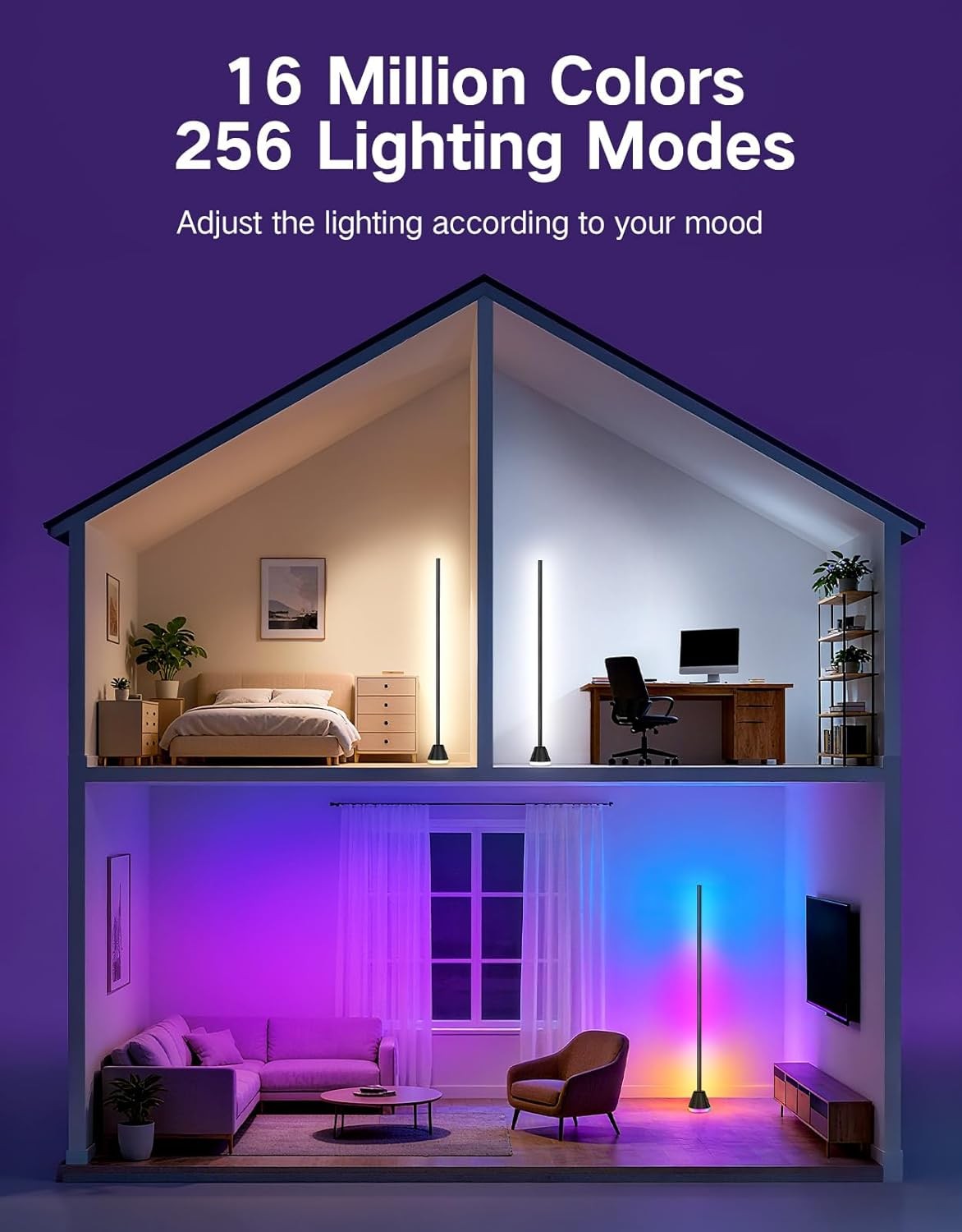 RGB LED Corner Floor Lamp Smart App Remote Music Sync Mood Lighting Tall