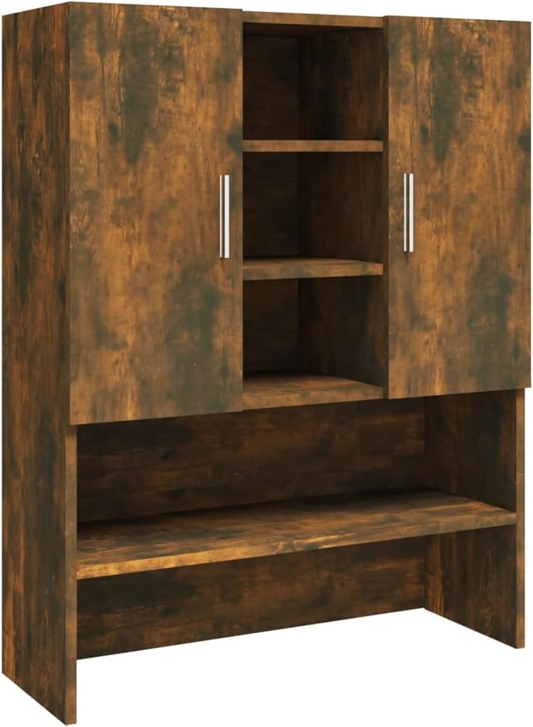 Smoked Oak Washing Machine Cabinet Tall Laundry Storage Unit with Doors & Shelve
