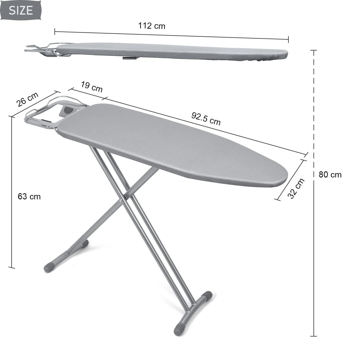 Medium Folding Ironing Board Adjustable Height Heat Resistant Silver