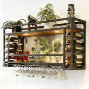 Wall Mounted Ceiling Wine Rack with Glass Holder & Shelf, Large Metal Bar