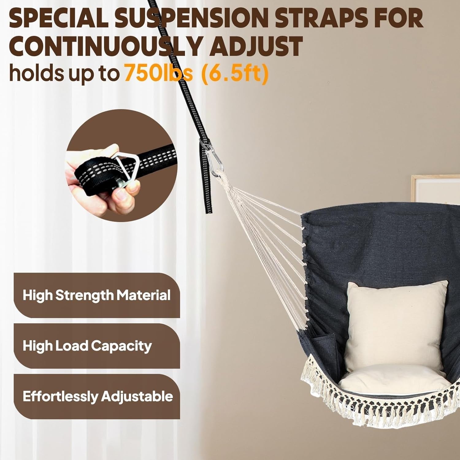 Double Hammock Chair with 2 Cushions & Straps | 500kg Heavy Duty Indoor Swing