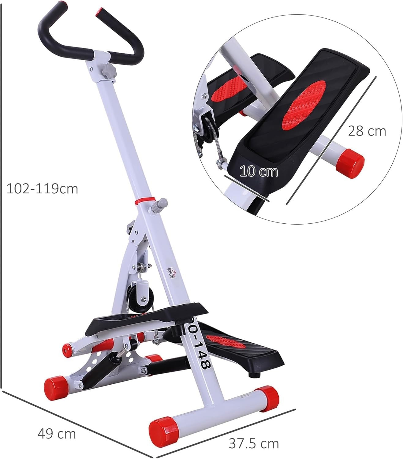 Stepper Exercise Machine w/ Handle & LCD Monitor for Home Fitness Red White