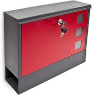 Lockable Wall Mounted Mailbox Black Red Secure Post Box w/ Keys A4 Slot