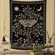 Tree of Life Wall Tapestry Celestial Moth Boho Decor 36x48