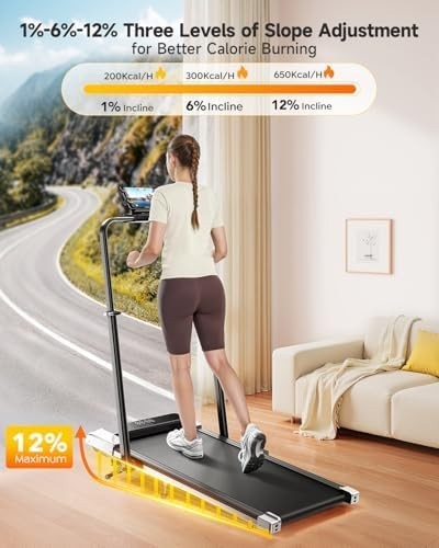 6-in-1 Folding Incline Treadmill 12KM/H Home Office Compact Walking Pad