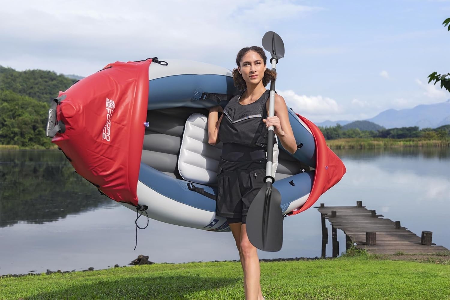 Inflatable Kayak Set w/ Oars Pump Carry Bag PVC River Lake Boat
