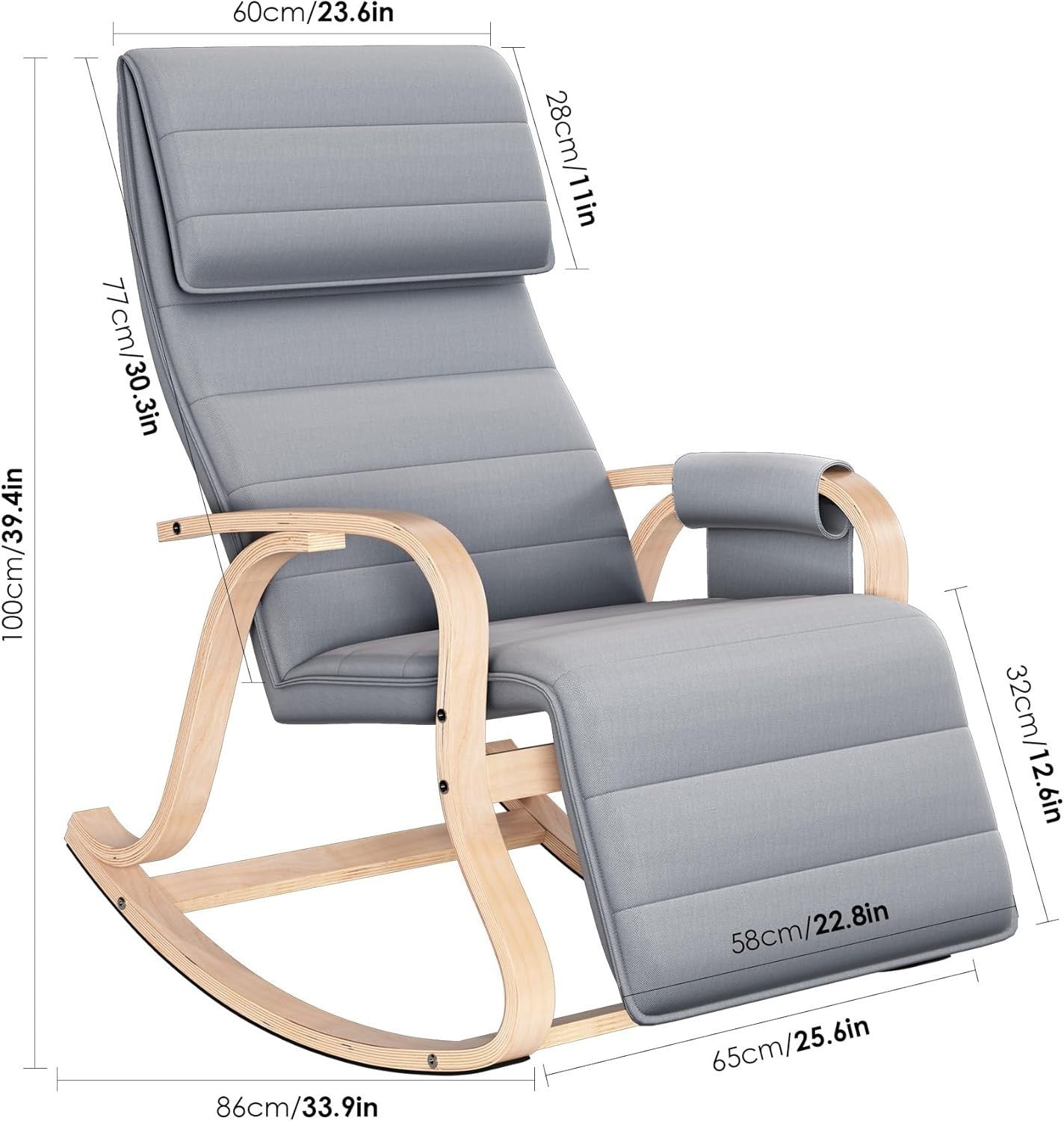 Adjustable Rocking Chair with Headrest & Footrest – Cozy Lounge & Relax Seat