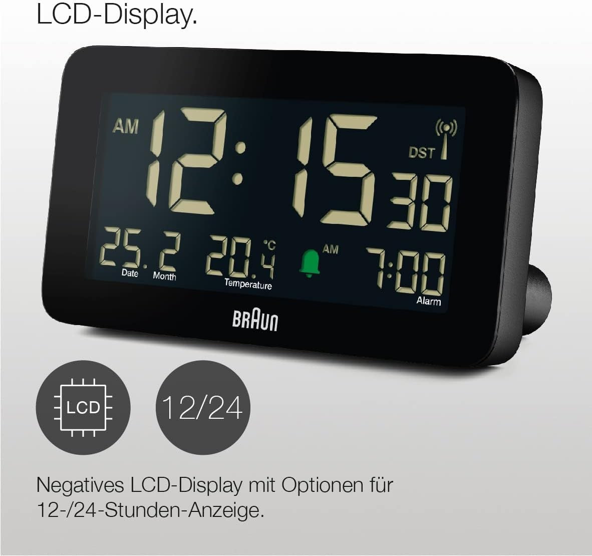 Digital Alarm Clock Large LED Display Temperature Date Radio Control