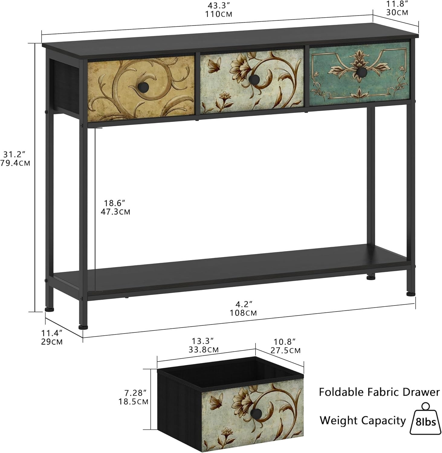 Slim Console Table with Drawers & Shelf – Entryway Storage for Hallway