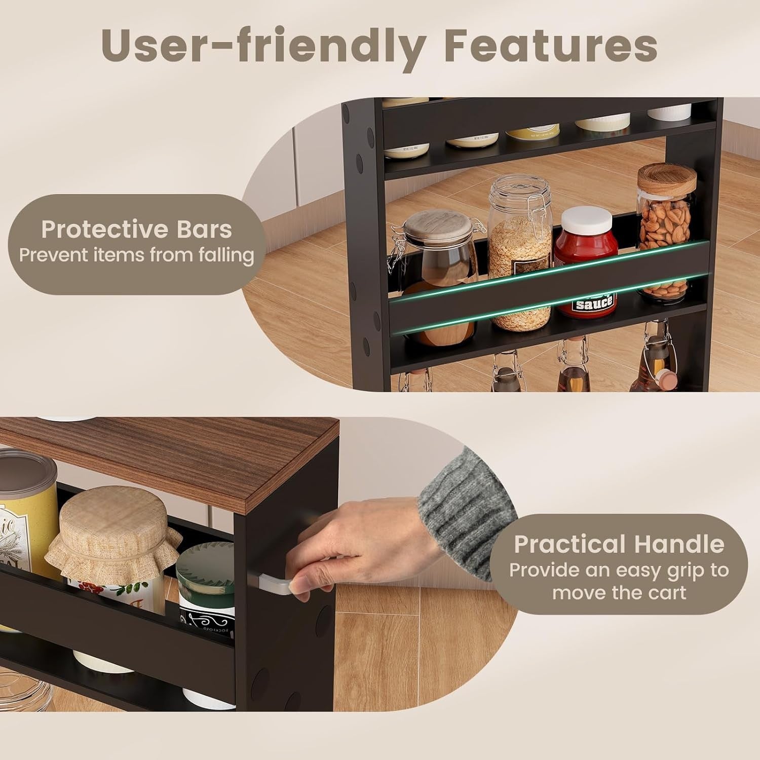 Slim Storage Trolley on Wheels 4 Tier Slide Out Kitchen Bathroom Organizer