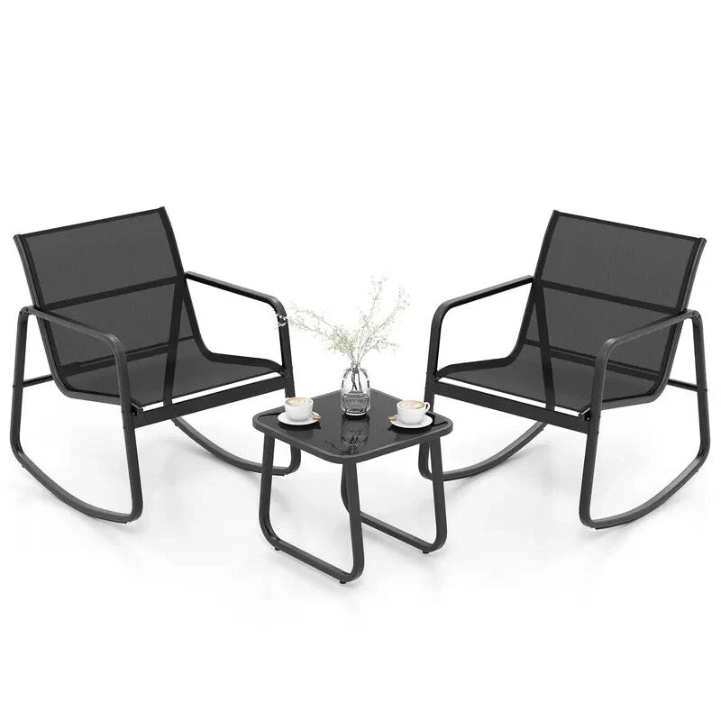 3PC Metal Patio Rocking Chair & Table Set Outdoor Garden Balcony Bistro