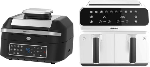 White Dual Air Fryer Set 8L Double Drawer + 6.3L Grill Temp Probe 60m