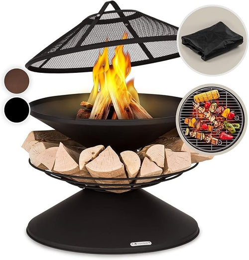 Outdoor Fire Pit Bowl with Grill Stand – Alloy Steel Weatherproof Garden Heater
