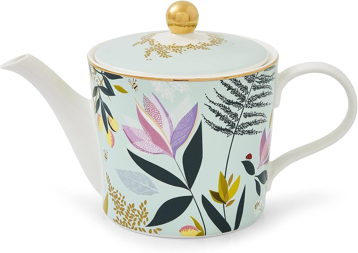 Luxury Porcelain Teapot 1.1L Duck Egg Sage Tea Pot Gift Boxed Floral