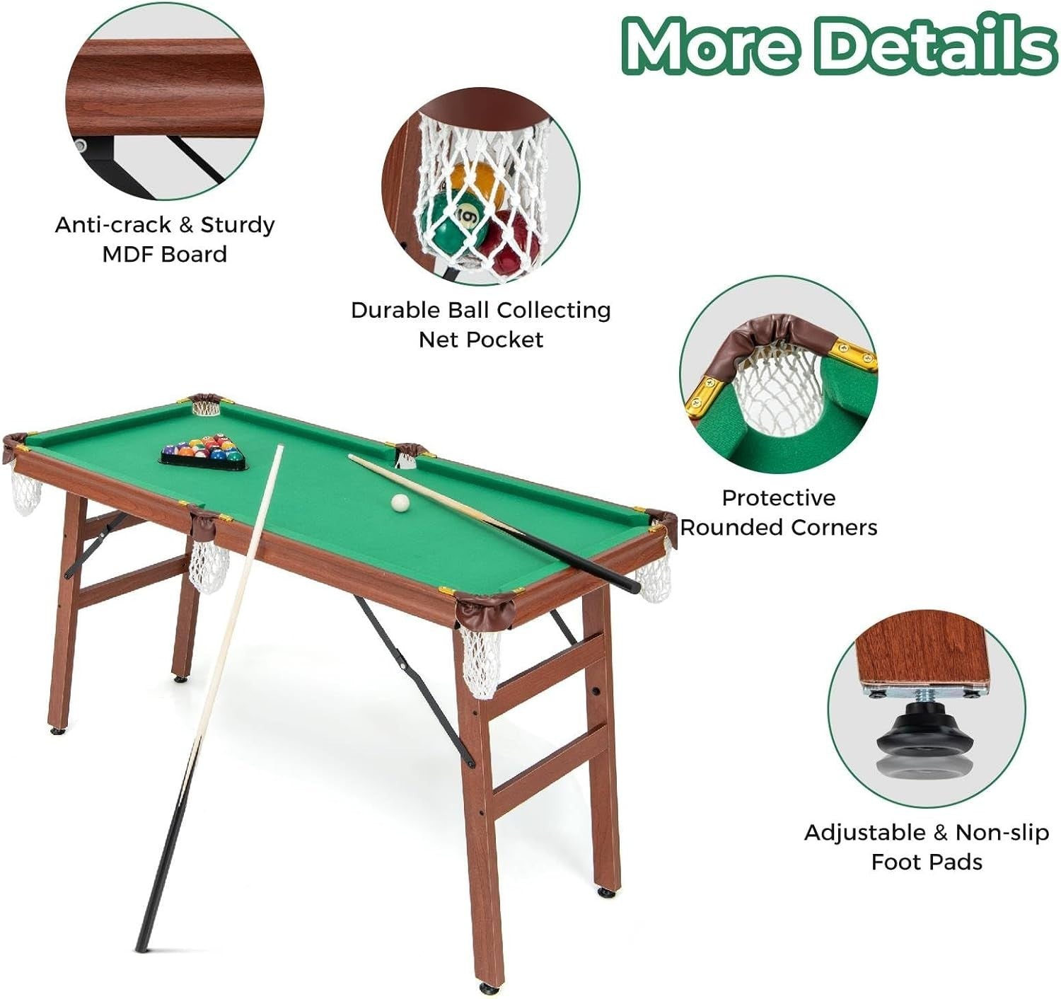 Compact Foldaway Pool Game Table 4FT Portable Snooker Set Home Office