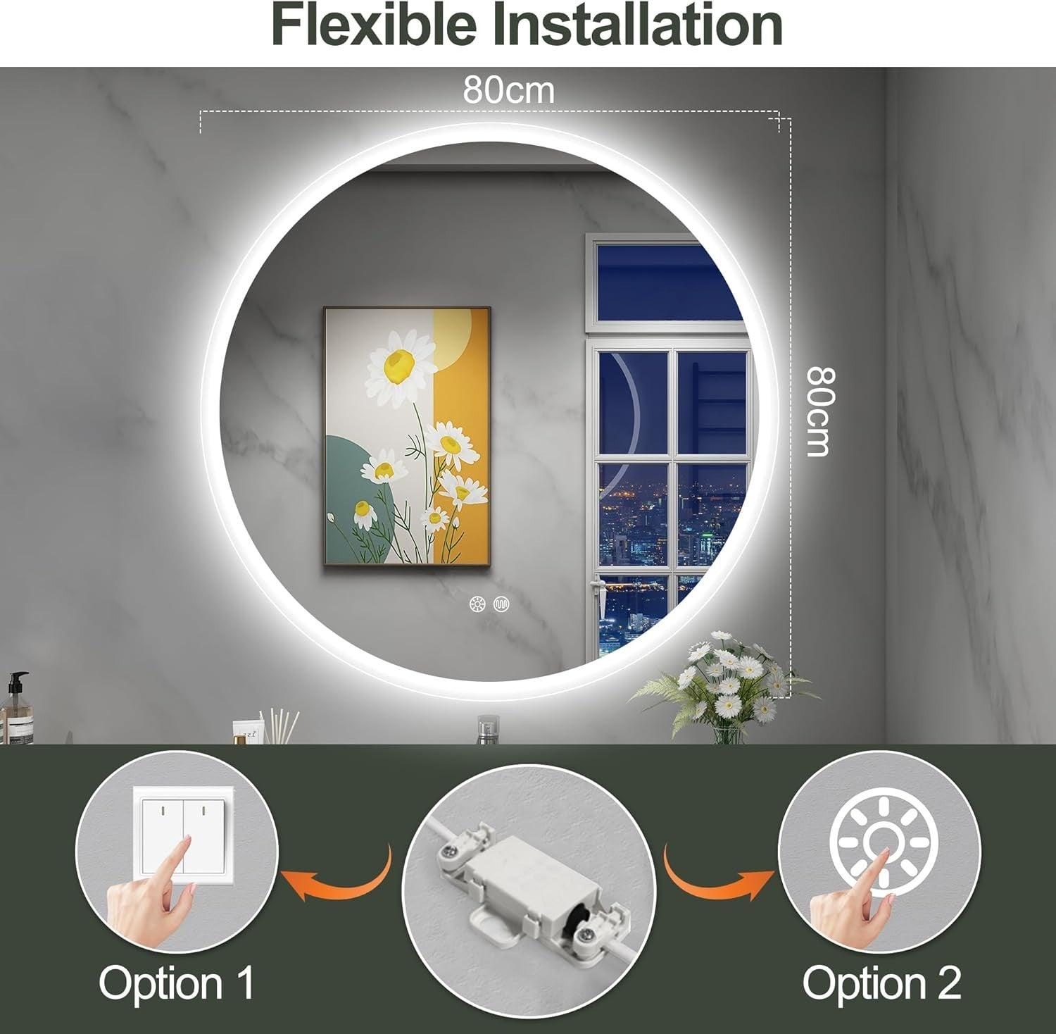LED Bathroom Mirror 80x80cm Bluetooth Anti-Fog Dimmable Touch