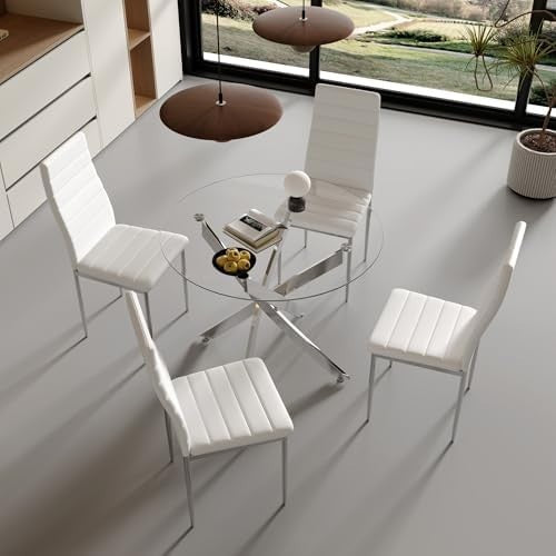 100cm Round Glass Dining Table Chrome Legs Compact Modern Kitchen Table