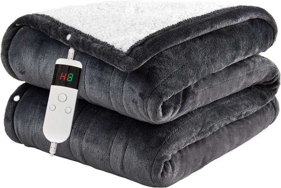 Electric Heated Throw Blanket 10 Heat Settings Sherpa Fleece Off 130x160cm