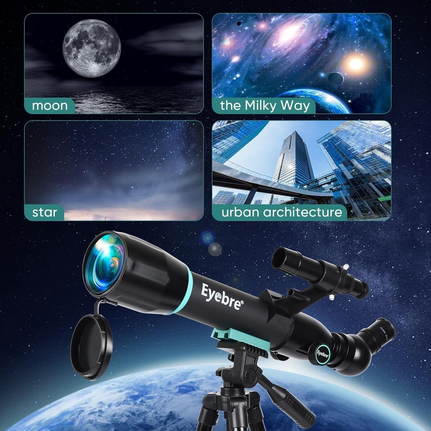Kids Astronomy Telescope 50mm 200X Magnification Tripod Portable Black