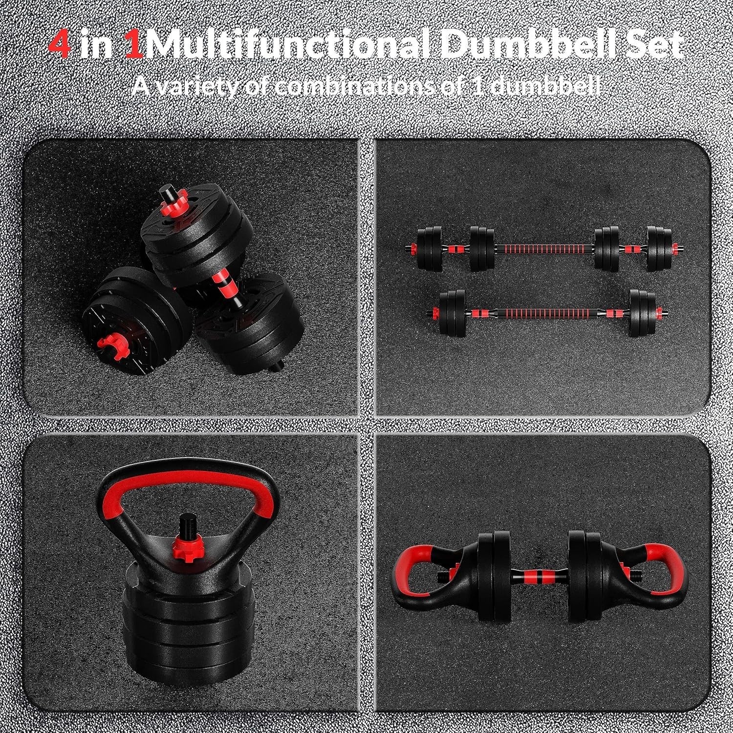 60lb Adjustable Dumbbell Kettlebell Barbell 4-in-1 Portable Home Gym