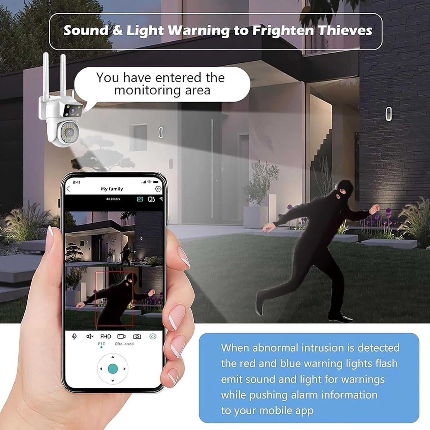 2K Dual Lens PTZ Security Camera Outdoor 360° WiFi Color Night Vision