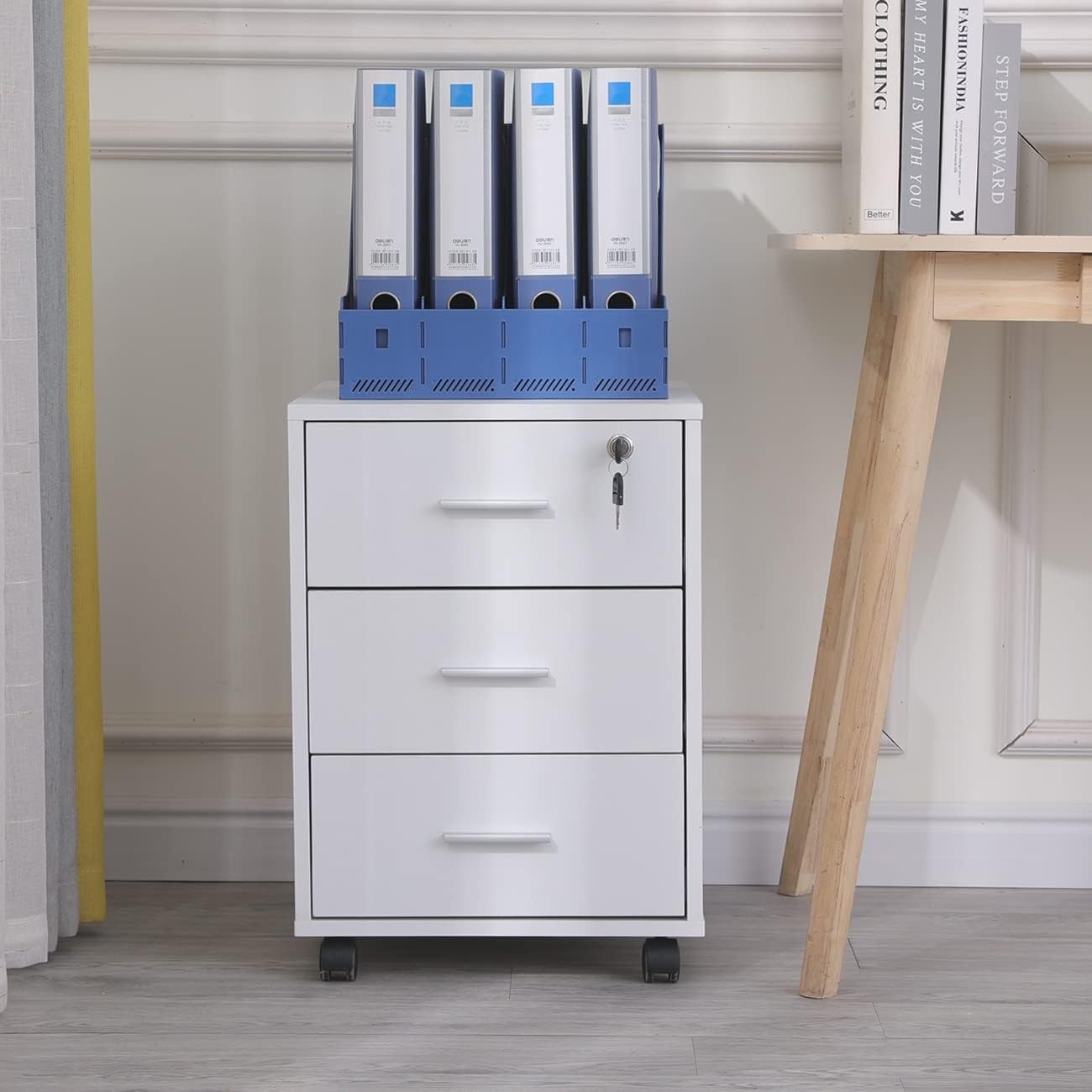 Lockable Rolling Desk Pedestal 3 Drawer Under Desk File Cabinet