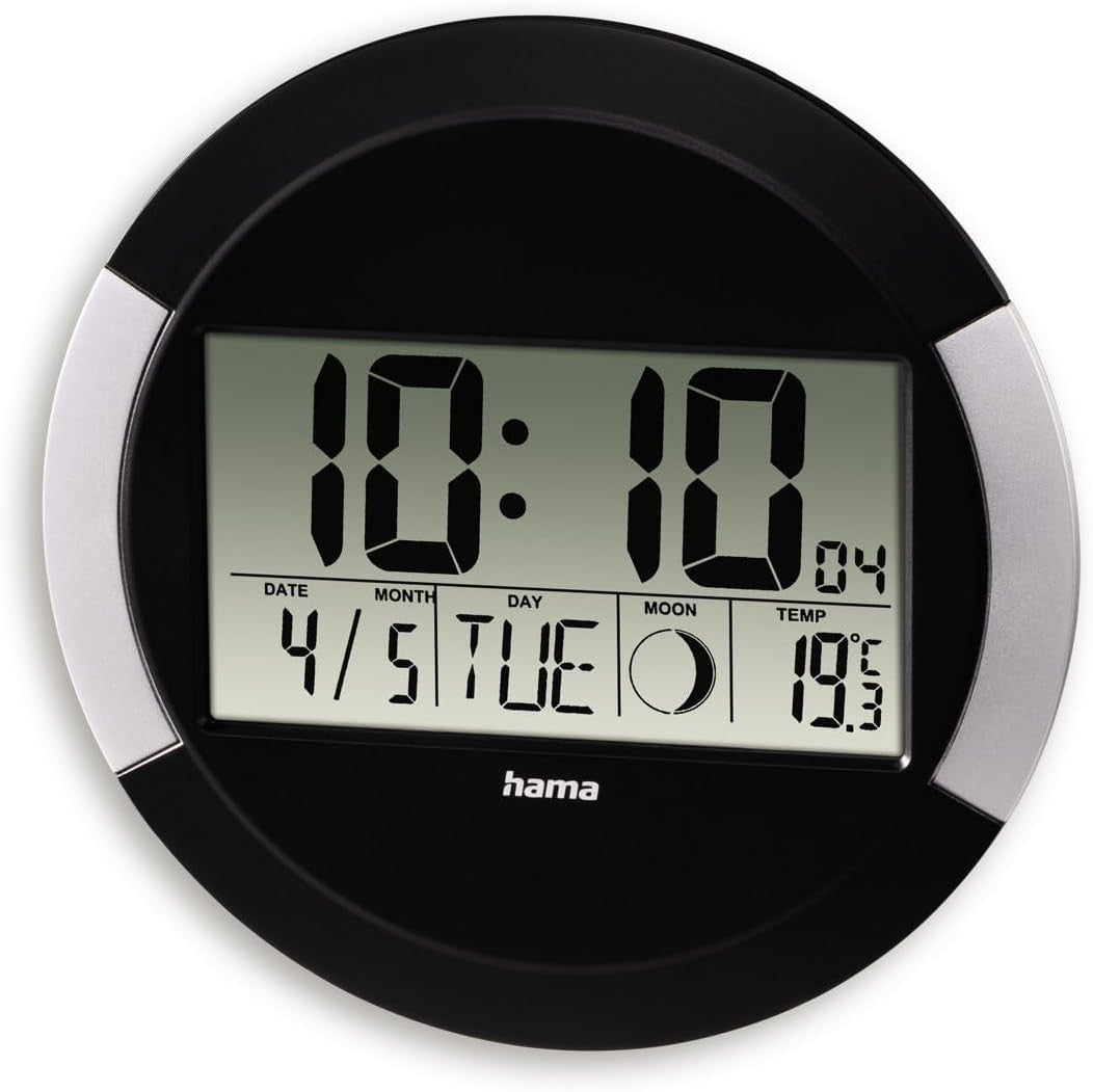 Digital Wall Clock Radio Controlled – LCD Display Calendar Thermometer Silent